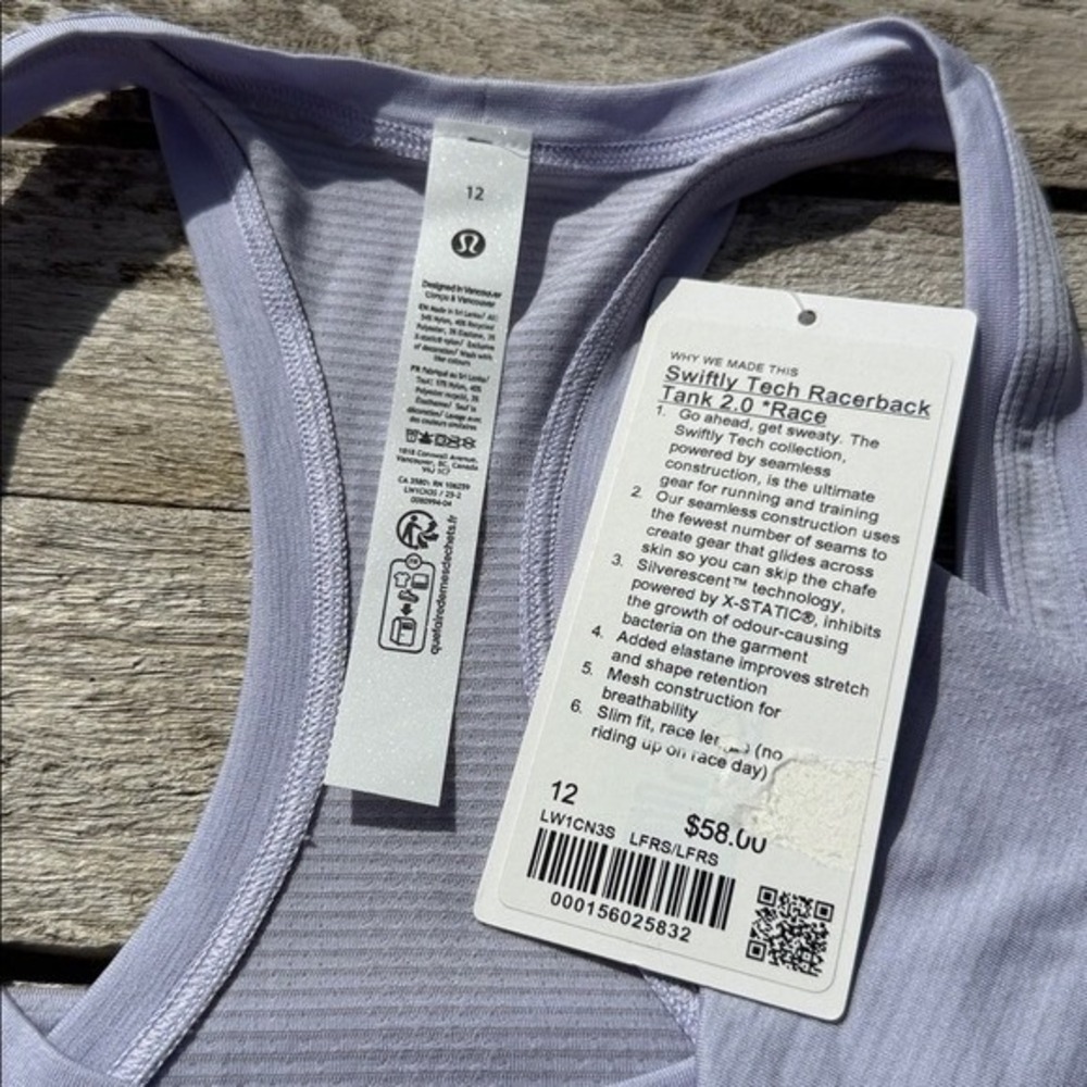 Lululemon Swiftly Tech Racerback Tank Top purple Lavender Frost size 12 NWT - Picture 5 of 6